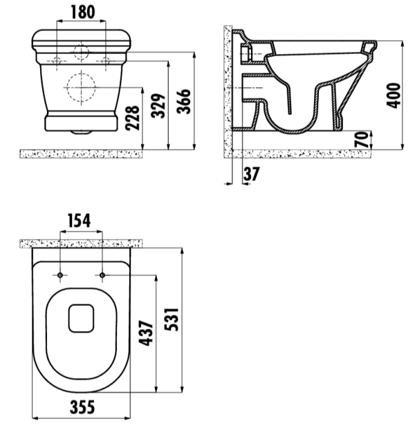 VINTAGE Wall Mounted Toilet D.GREY SP1150