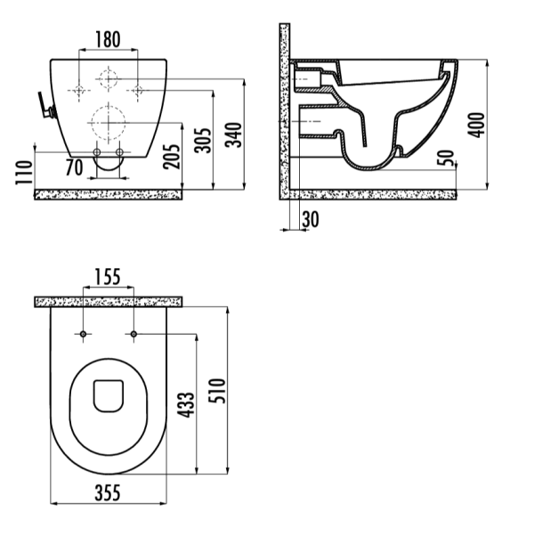 ROSE Wall Mounted Toilet with Seat Covert SP1170