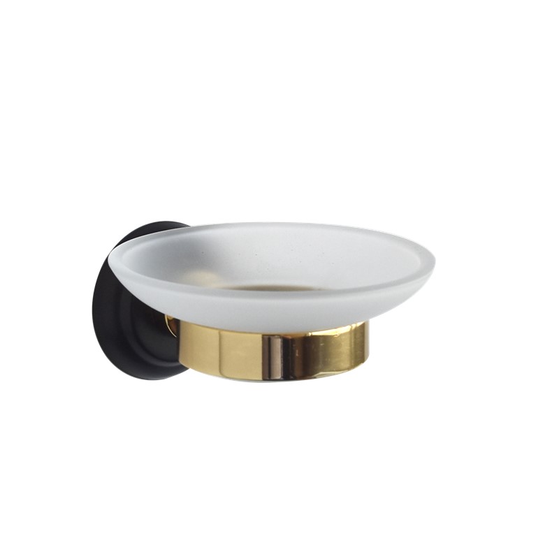 RONDA Porte Savon Mural en Verre Noir Or SP35007