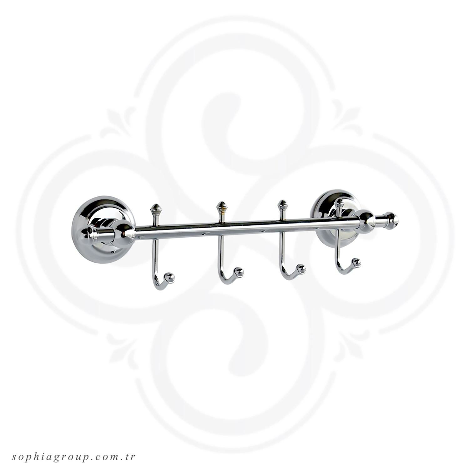 MILAN Chrome Towel Hook Rack with 4 Robe Hangers SP35045