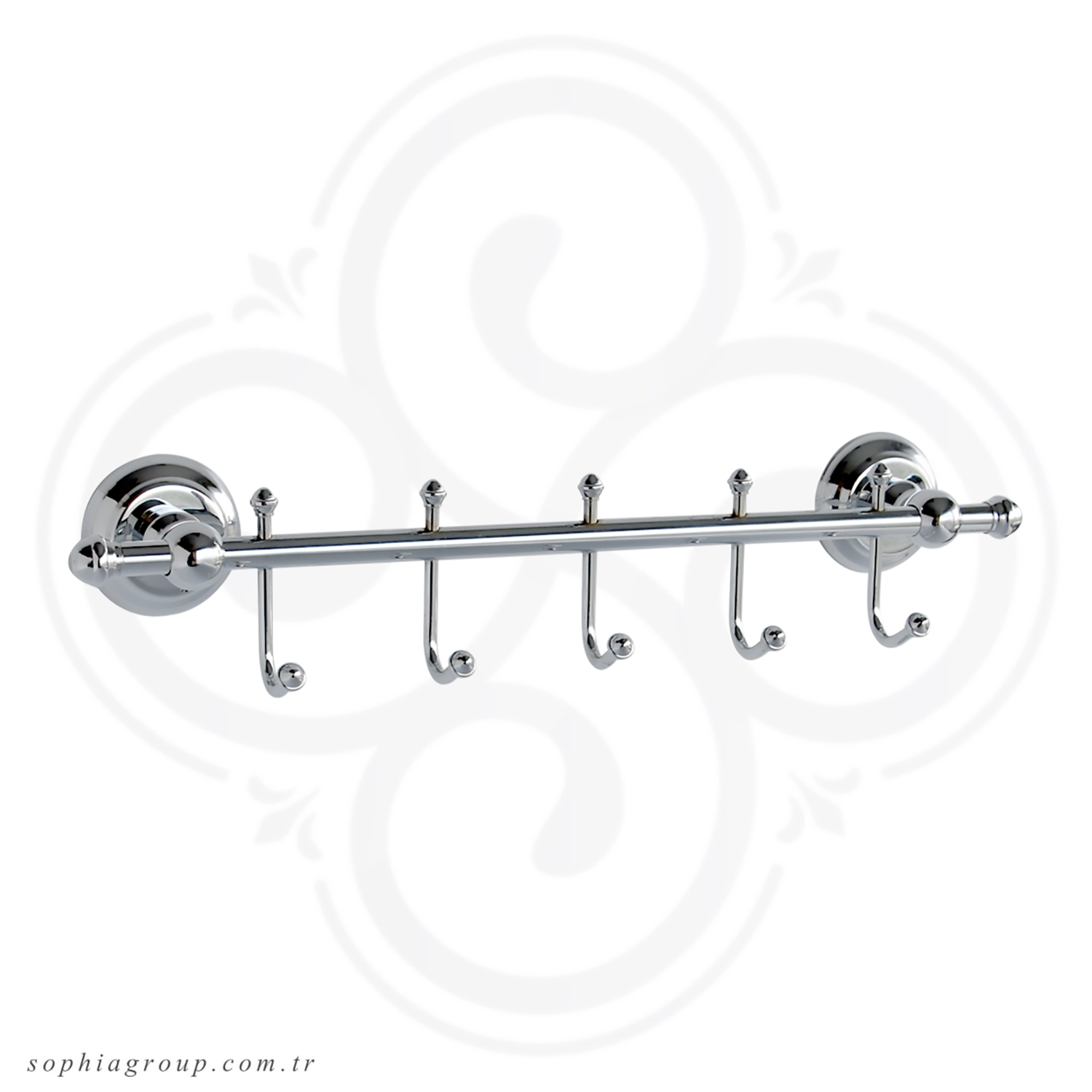 MILAN Chrome Towel Hook Rack with 5 Robe Hangers SP35047