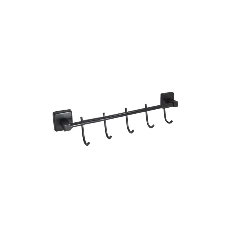 BOSRA Black Towel Hook Rack with 5 Robe Hangers SP36003