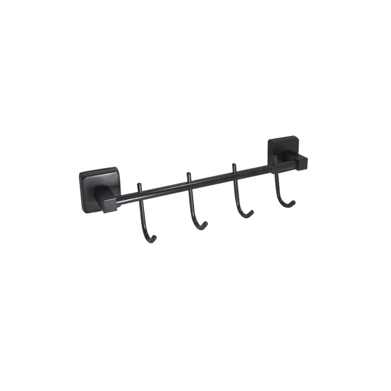 BOSRA Black Towel Hook Rack with 4 Robe Hangers SP36005