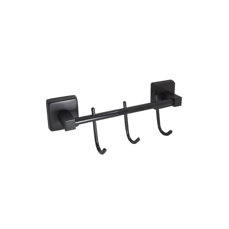 BOSRA Black Towel Hook Rack with 3 Robe Hangers SP36006