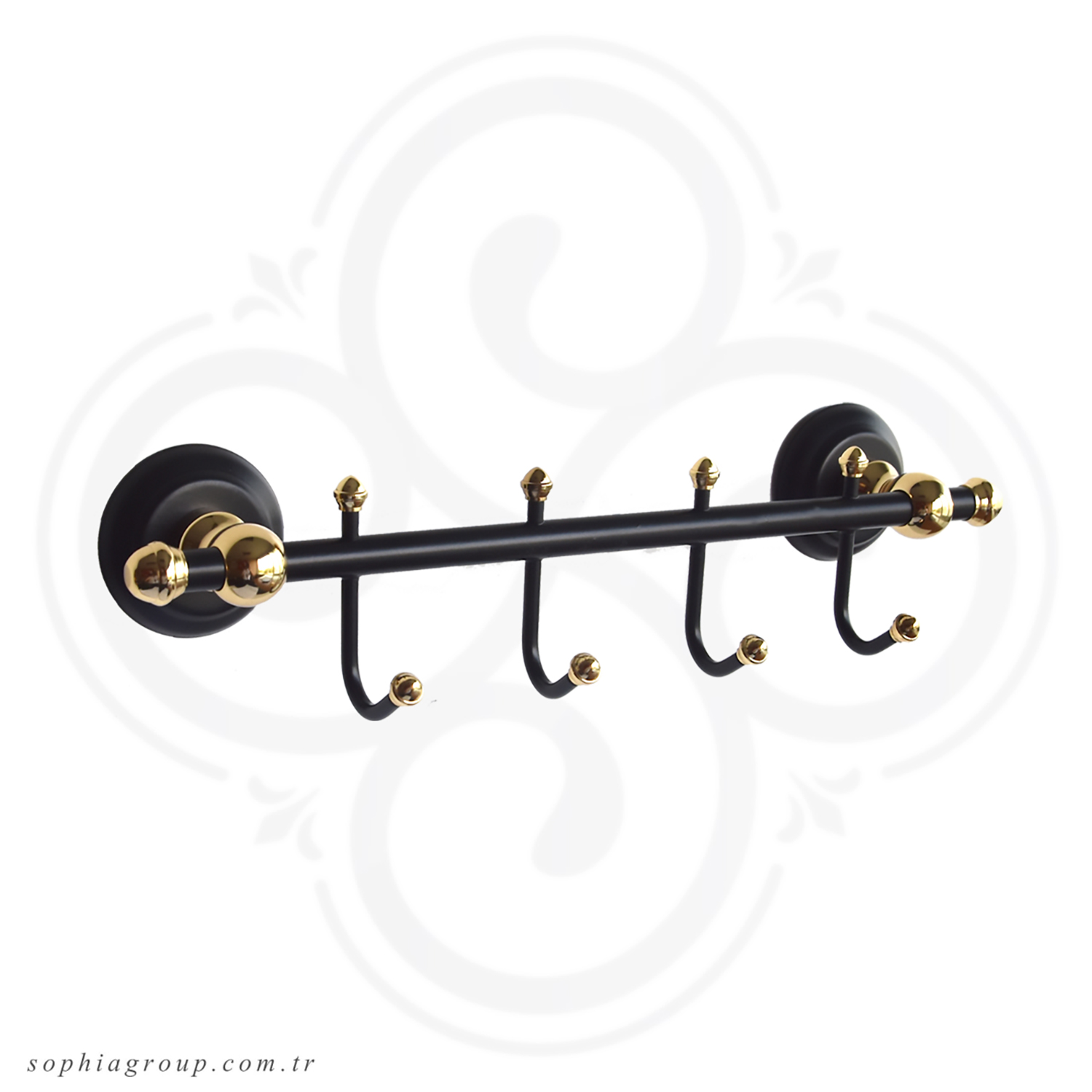 RONDA Antique Black Gold Towel Hook Rack with 4 Robe Hangers SP36008