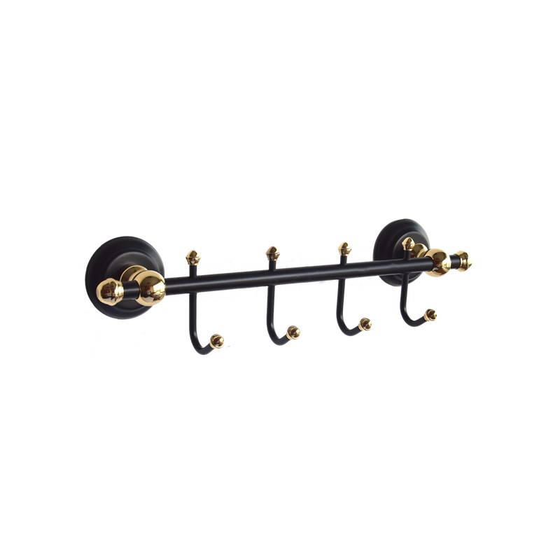 RONDA Antique Black Gold Towel Hook Rack with 4 Robe Hangers SP36008