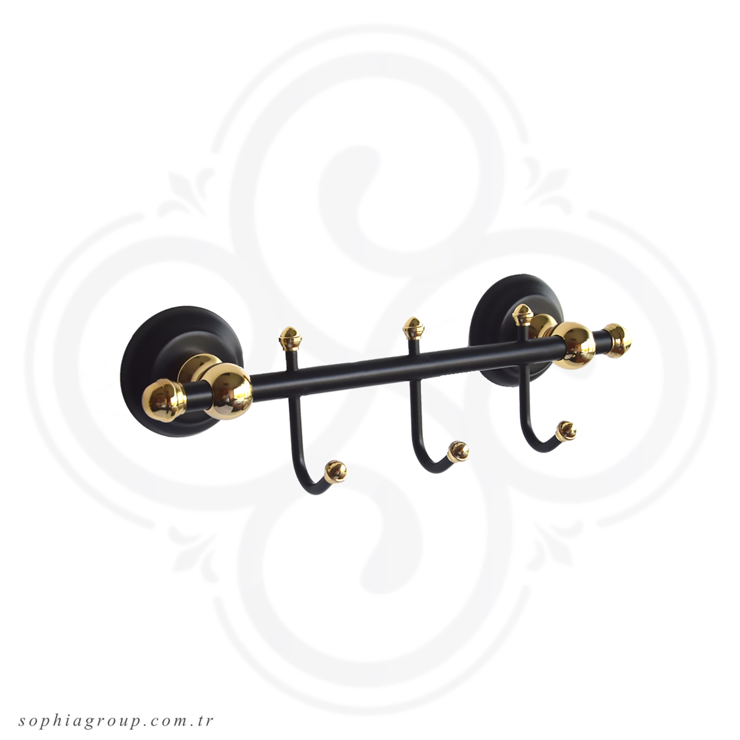RONDA Antique Black Gold Towel Hook Rack with 3 Robe Hangers SP36013