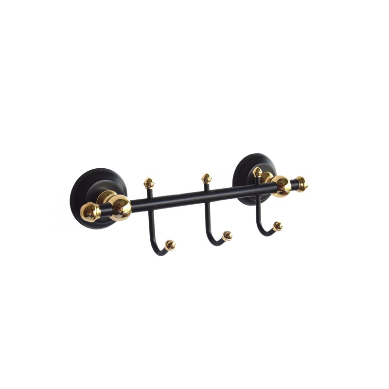 RONDA Antique Black Gold Towel Hook Rack with 3 Robe Hangers SP36013